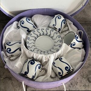 NWOT Demitasse Blue and White Tea Set
